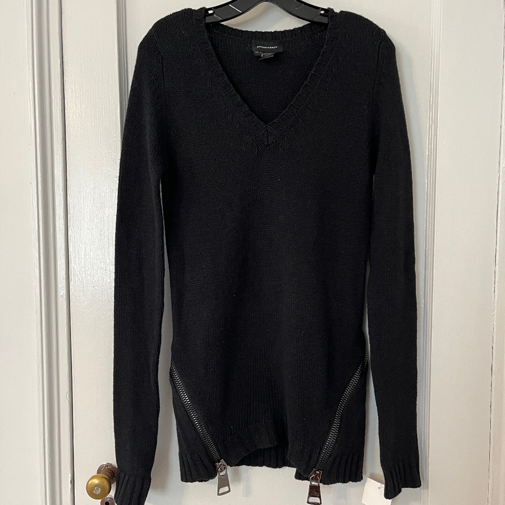 2 Love Tony Cohen Black Wool Blend Sweater with Zipper Design